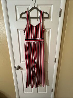 Express Red, Black & White Striped Smocked Top